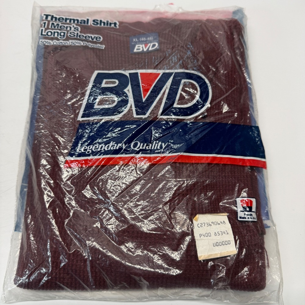 Vintage BVD Thermal Shirt Mens XL Maroon Waffle Knit Base Layer 1980s